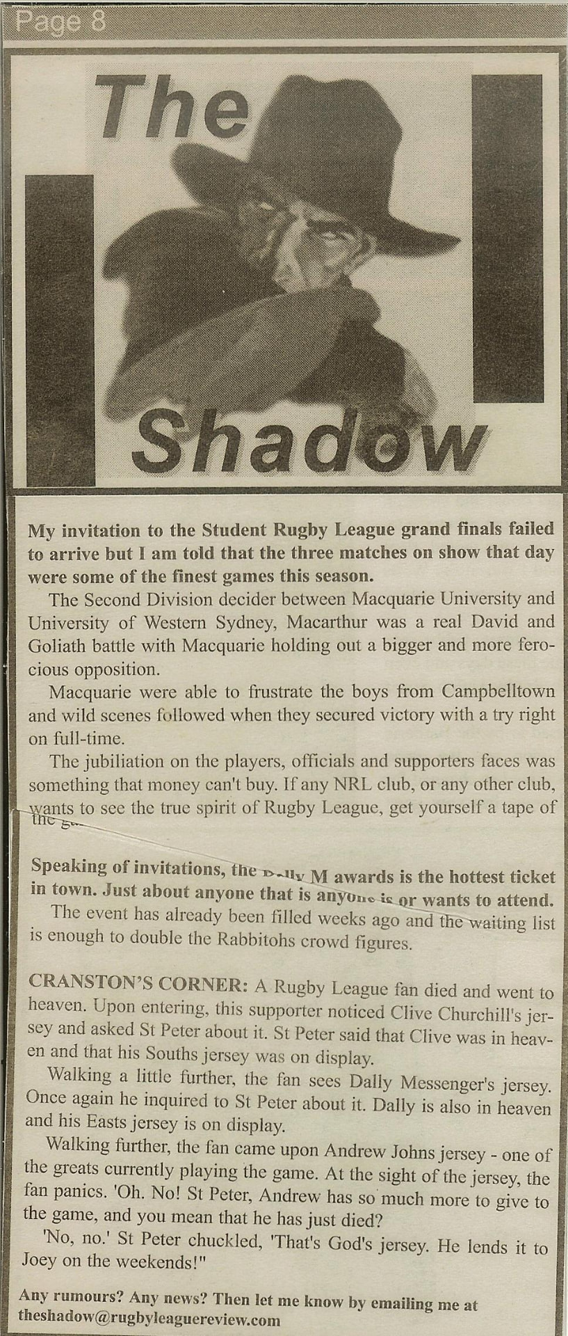 The Shadow — Rugby League Review, 2003