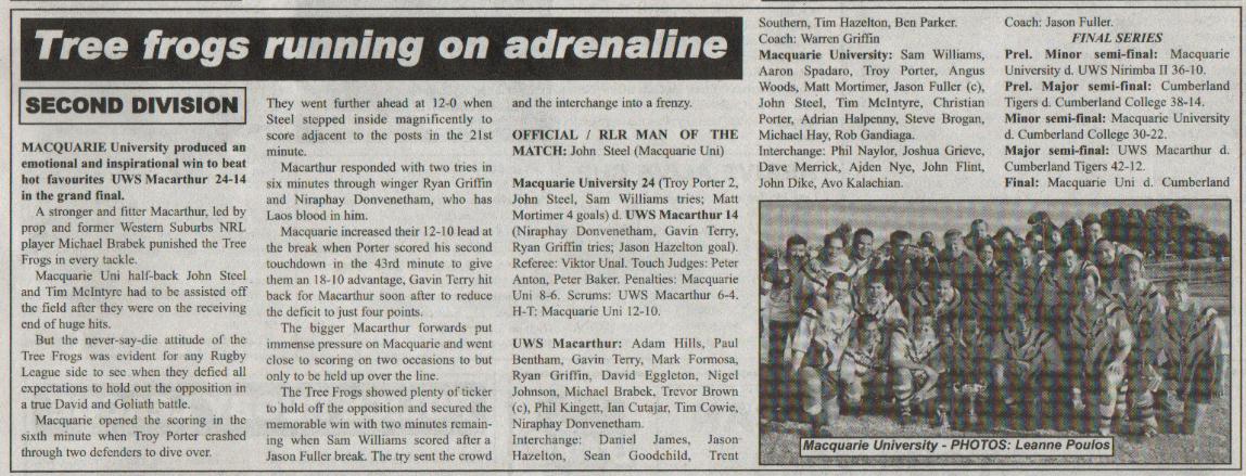 “Tree frogs running on adrenaline” — the clipping, 2003